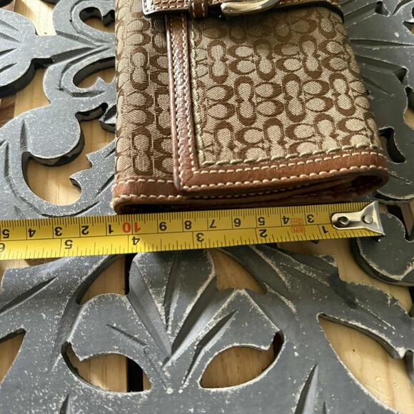 COACH Soho Signature Long Wallet Brown Canvas Leather Buckle Flap - Picture 12 of 12